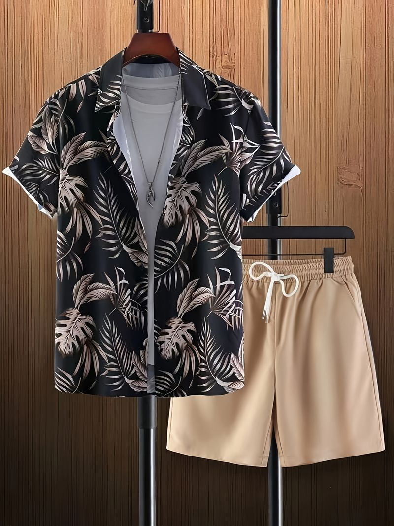 Vêtements pour hommes Costumes imprimés à la mode avec palmier hawaïen_voghion.com