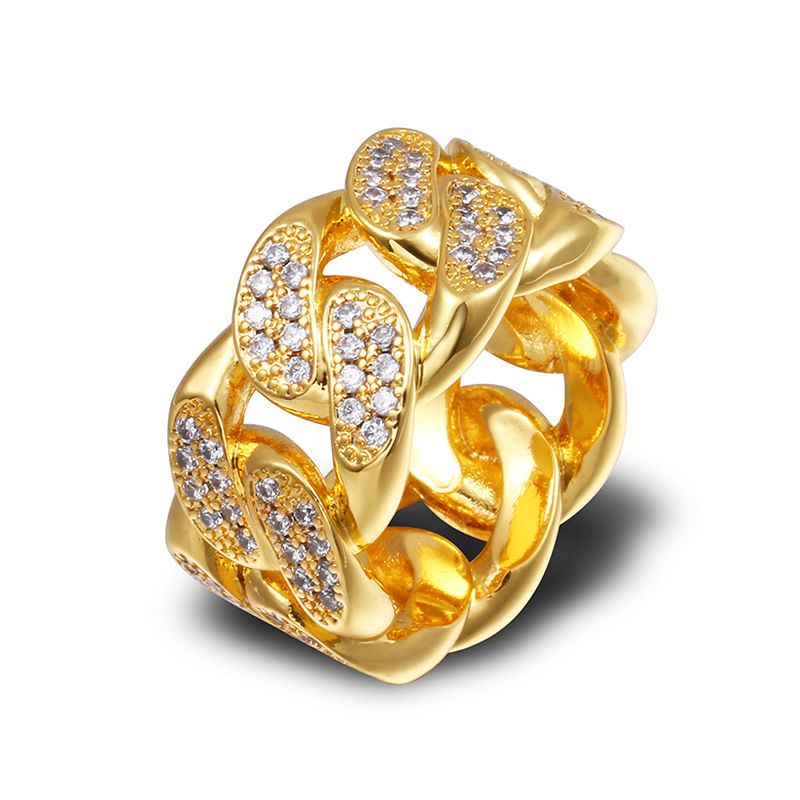 Hip Hop Micro Paved Zircon Chain Design Men's Cuban Ring_voghion.com