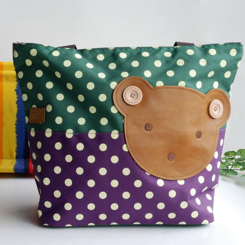 [Bear-Green] Blancho Applique Kids Fabric Art Tote Bag/Shopper Bag-Big Size (16.5*5.5*12.6)_voghion.com