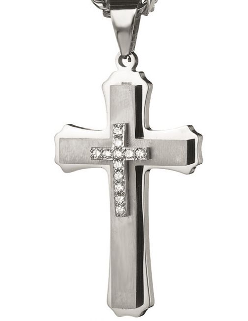 Riipus kaulakoru ruostumattomasta teräksestä valmistettu miesten monikerroksinen risti timantti-zirkoniriipuksella suosittuja koruja_voghion.com