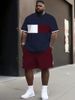 Men's Clothing Plus Size Summer T Shirt Shorts Suit Pattern Splicing 3D Digital Printing Casual Beach Pants Suit_voghion.com