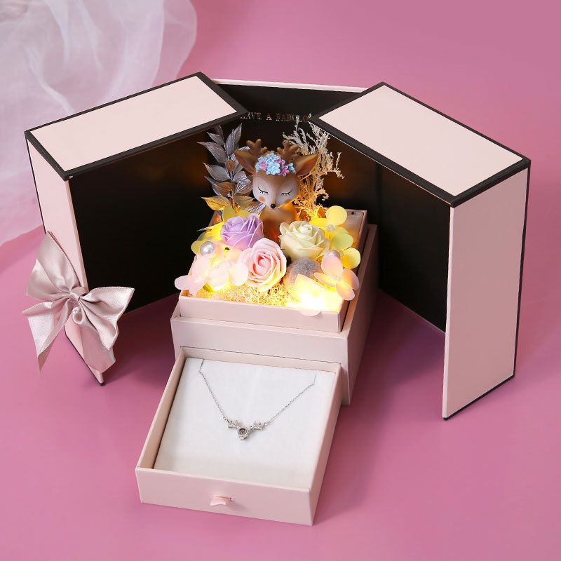 Festtagsgeschenke Weihnachtsstrauß Seifenblume Lippenstift Geschenkbox Souvenir Hirsch Geschenkbox Valentinstagsgeschenk Doppeltür Halskette Geschenkbox_voghion.com