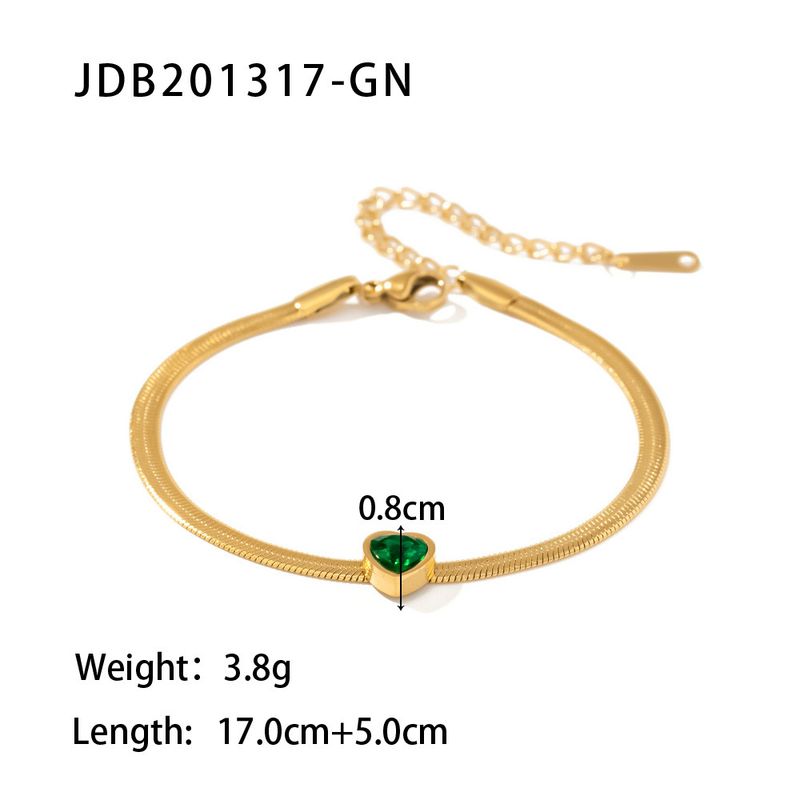 Bracciale a catena a serpente con zirconi verdi/bianchi/rosa intarsiati in acciaio inossidabile placcato oro, versatile alla moda francese, per donna_voghion.com