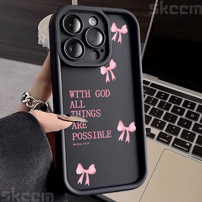 Rosa minimalistische Bowknot Slogan Silikon Fall für Samsung Galaxy S25 S24 S23 S22 S21 Ultra Plus S20 FE A55 A54 A15 A35 Soft Cover_voghion.com