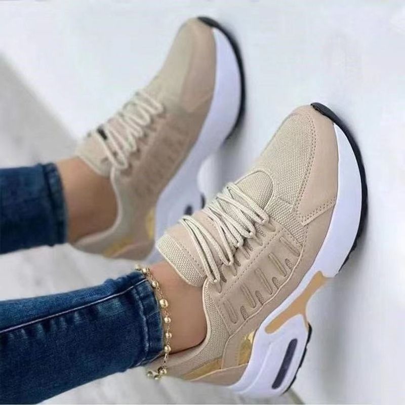 Buitenlandse handel grote maten Europese en Amerikaanse nieuwe casual sportschoenen voor vrouwen vliegende geweven wighakken ronde neus vetersluiting mesh ademend_voghion.com