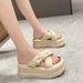 Women's Casual Summer New Thick-Soled Platform Round-Toe One-Strap Sandals Beach Shoes Cross_voghion.com