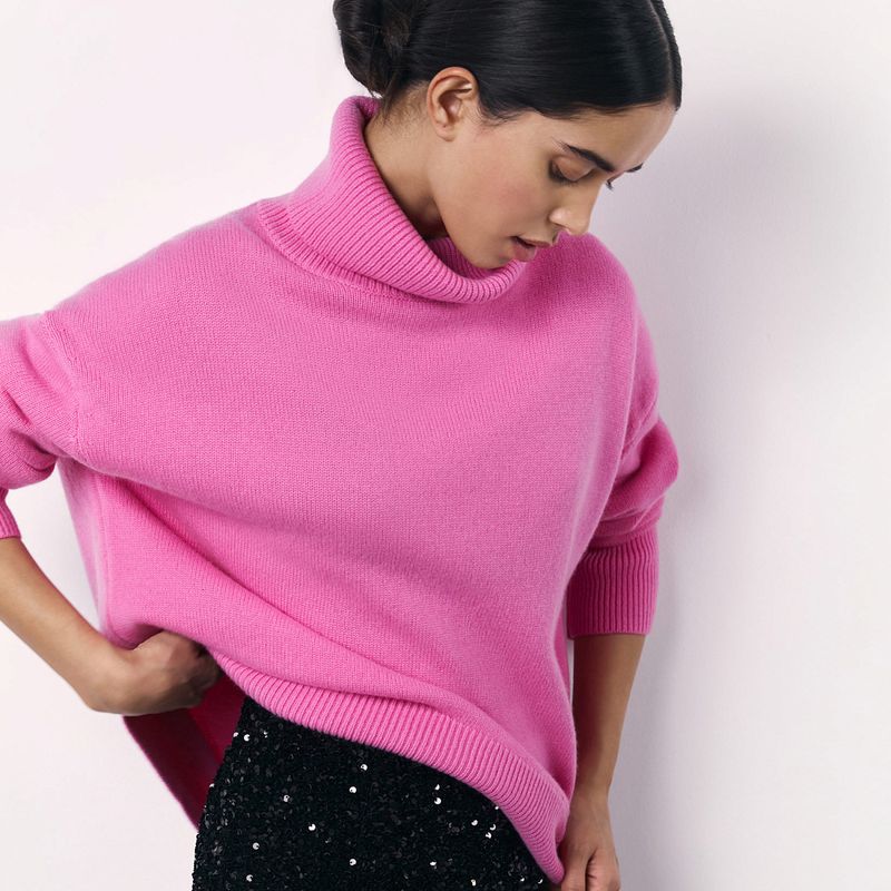 Cozy Oversized High Neck Knit Sweater For Women - Soft Viscose Blend, Loose Fit, Long Sleeve, Casual Pullover_voghion.com