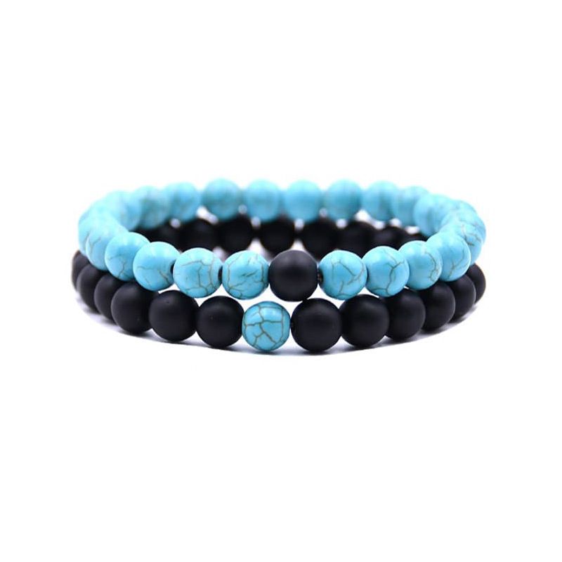 Natural Set 8mm Volcanic Tiger Stone White Pine Agate Elastic Cord Beaded Jewelry Bracelet_voghion.com