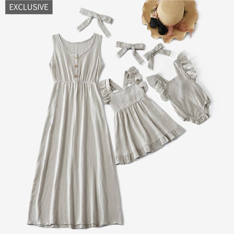 Mother & Kids independent station. European and American new solid color ruffles for adults, girls, mother and daughter parent-child clothing_voghion.com