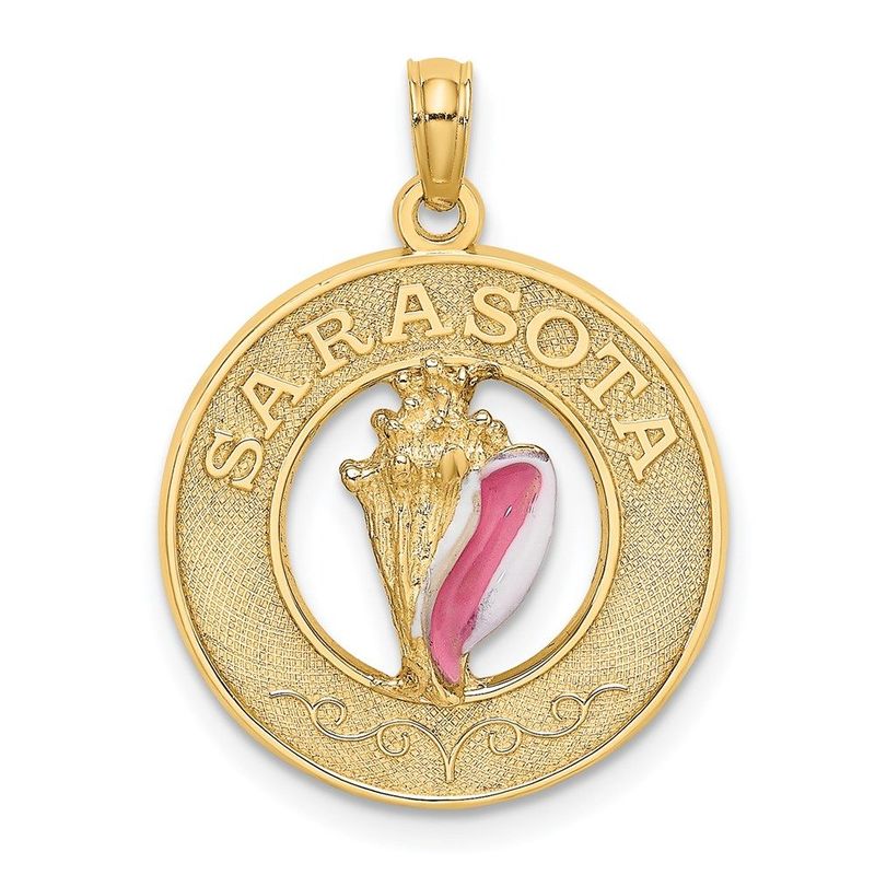 14K SARASOTA Circle W/ Enamel Conch Shell Charm_voghion.com