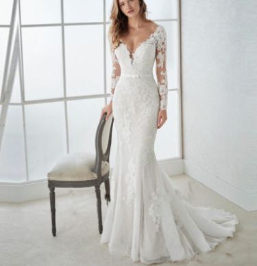 Fish Tail Lace Wedding Dress Deep V Wedding Dresses_voghion.com