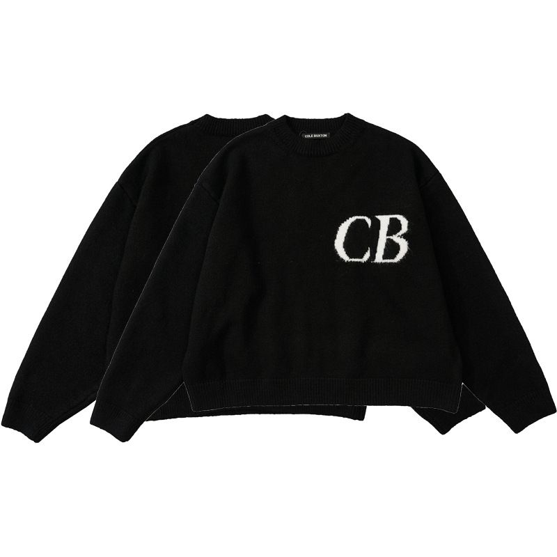 Herretøj Høj version Cole Buxton niche simpelt bogstav CB jacquard kvindeligt par med løs trøje med rund hals_voghion.com