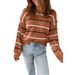 Women's Casual Color Block Striped Long Sleeve Oversized Sweater - Soft Cotton Blend Knitwear, Relaxed Fit, Round Neck, Fall Fashion Essential_voghion.com