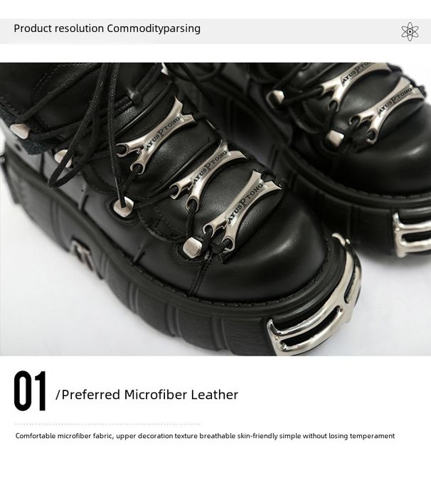 Lederschuhe mit Schnürung im Punk-Stil für Damen_voghion.com