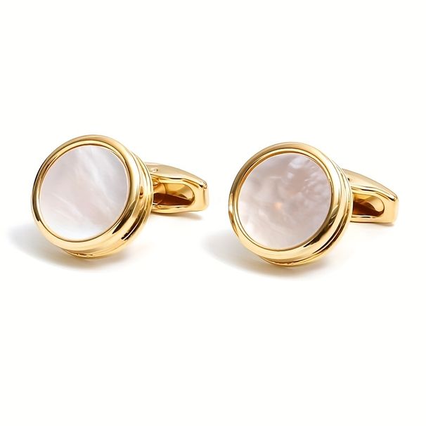 Gemelli rotondi in oro con conchiglia retrò, gemelli francesi interamente in rame per camicia, per matrimoni, feste e anniversari_voghion.com