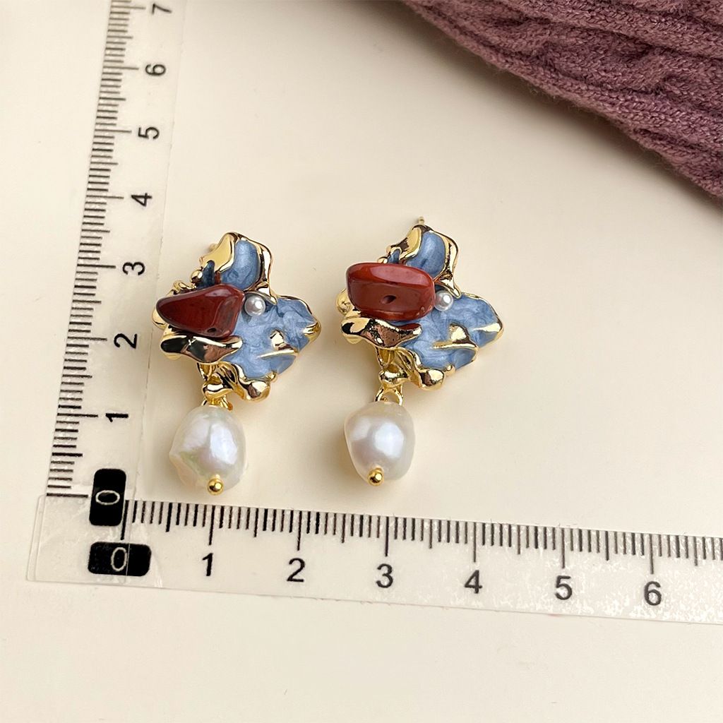 Orecchini pendenti vintage viola a forma di olio, orecchini a bottone con fiori dolci e femminili_voghion.com