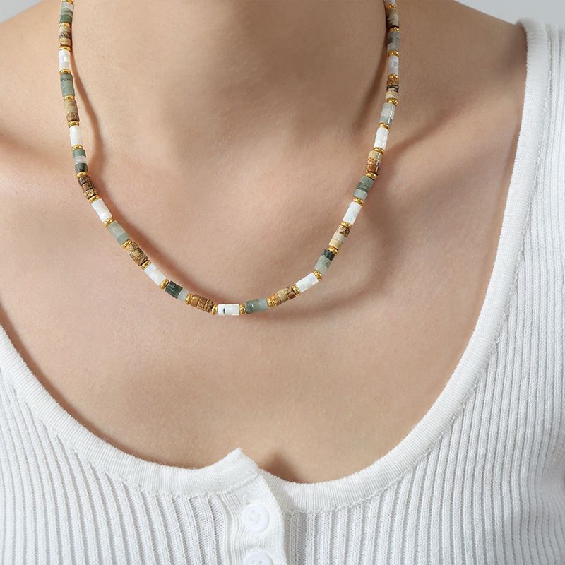 Gioielli alla moda e semplici in stile bohémien, design con perline fatte a mano in pietra naturale multicolore, acciaio al titanio_voghion.com