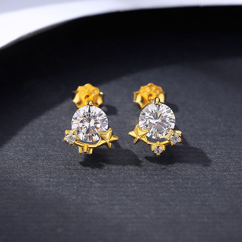 Piccoli ed eleganti orecchini a forma di stella con zirconi, in argento, con pietra lucida e squisita, squisita ragazza geometrica, compleanno di lusso_voghion.com