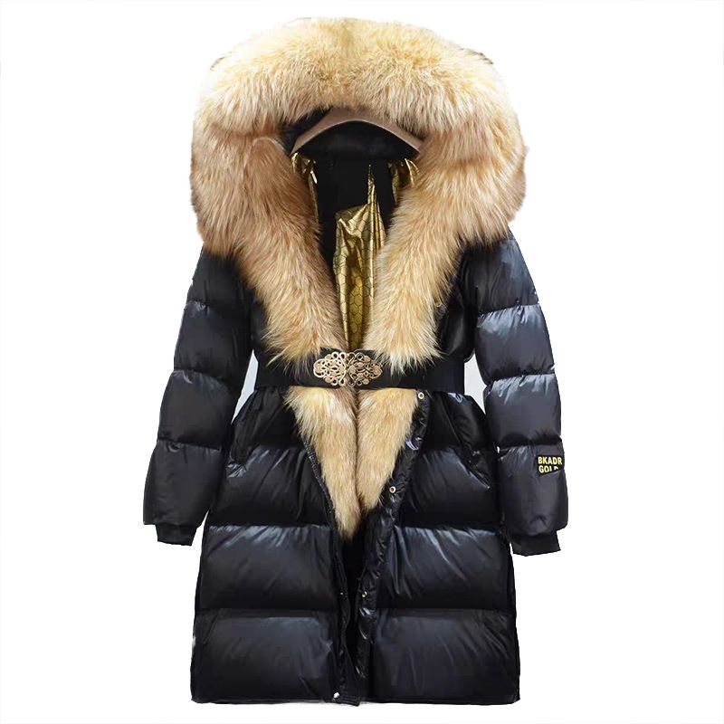 Women's Clothing 24 new thickened ladies extended black gold lock warm real fox fur large fur collar duck Warm jacket jacket_voghion.com
