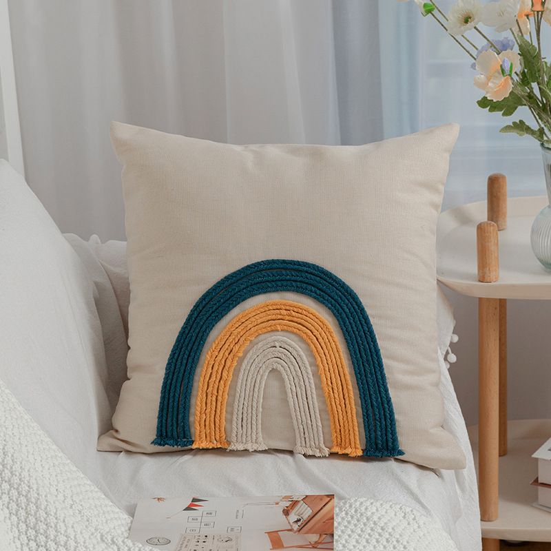 Square Nap Pillow - Office & Bedroom Back Support Cushion With Rainbow Tufted Cover (Removable No Filler Included Boho Home Decor)​_voghion.com