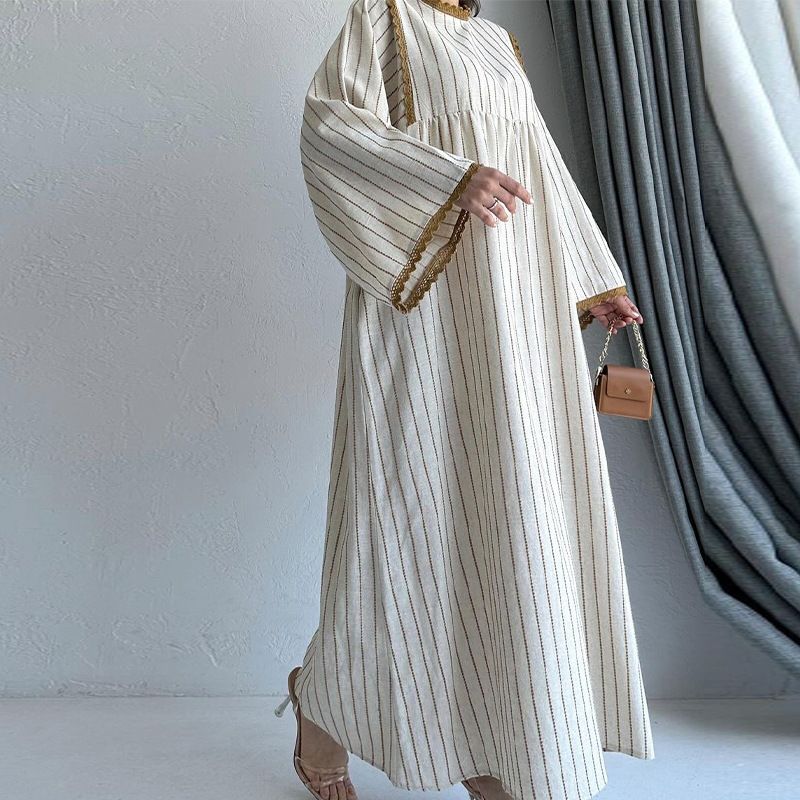 Women's Clothing Fashion Contrast Stripe Printed Casual Loose Dress_voghion.com