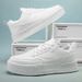 Scarpe da tavola casual a fondo piatto versione coreana autunnale, sportive traspiranti, da uomo con lacci, basse, piccole, bianche_voghion.com