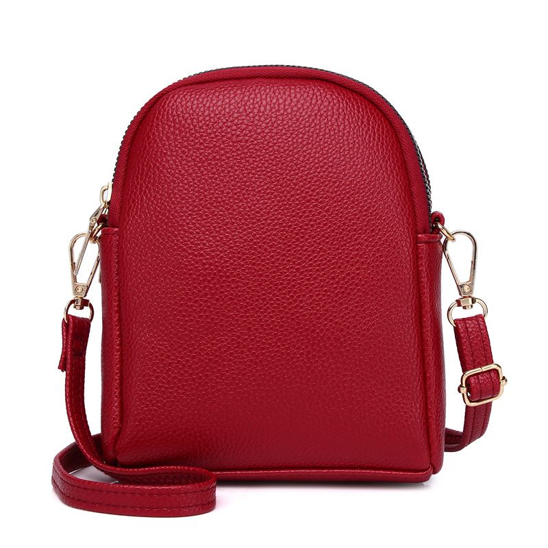 Borsa per cellulare Borsa rotonda piccola a contrasto di colore Borsa leggera di lusso con trama di litchi Borsa a tracolla singola Borsa per cellulare da donna_voghion.com