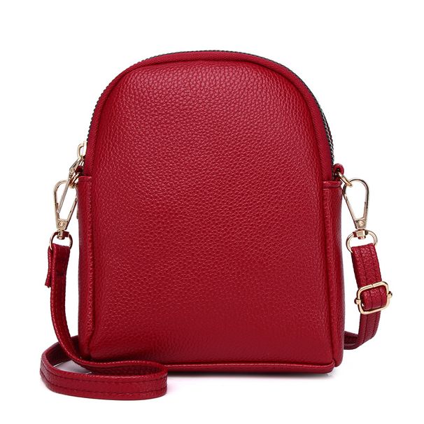 Borsa per cellulare Borsa rotonda piccola a contrasto di colore Borsa leggera di lusso con trama di litchi Borsa a tracolla singola Borsa per cellulare da donna_voghion.com