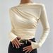 K Solid Color Slim-fit Base T-shirt With Versatile Pleated Design For Women's Top_voghion.com