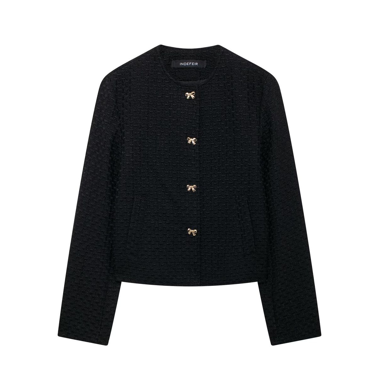 Abbigliamento donna 2024 autunno e inverno nuova moda fiocco bottone decorazione giacca texture_voghion.com