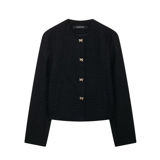 Abbigliamento donna 2024 autunno e inverno nuova moda fiocco bottone decorazione giacca texture_voghion.com