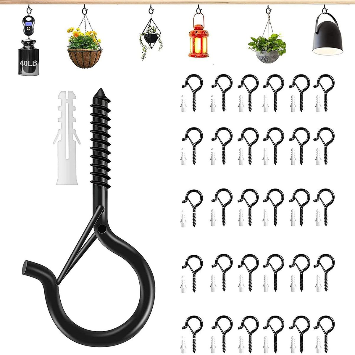 12 db Q-akasztó rozsdamentes acél csavaros kampó fényfüzérhez, virágcseréphez, kerthez, udvarhoz, teraszhoz, konyhába, kabátakasztóhoz_voghion.com