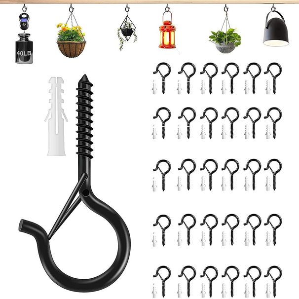 12 db Q-akasztó rozsdamentes acél csavaros kampó fényfüzérhez, virágcseréphez, kerthez, udvarhoz, teraszhoz, konyhába, kabátakasztóhoz_voghion.com