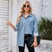 Women's Clothing Washed Raw Edge Denim Long Sleeved Lapel Top_voghion.com