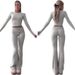 Women's Casual Workout Two-Piece Set Long Sleeve Round Neck Low-Rise Flare Pants Tracksuit Fashion Trends_voghion.com