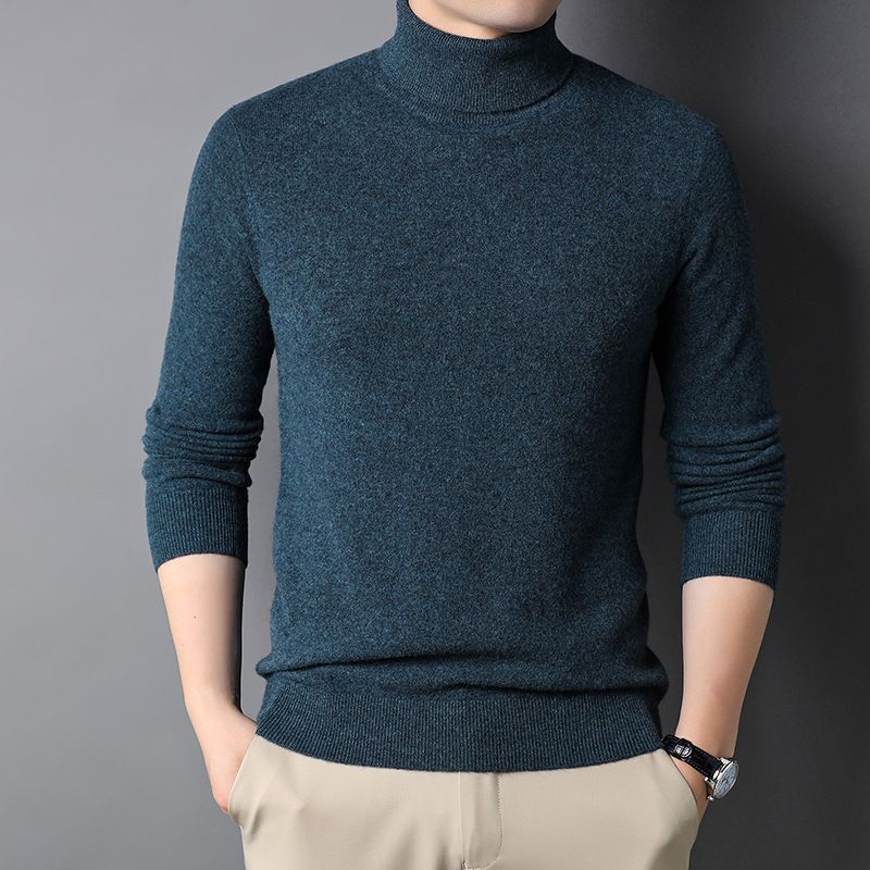 Herrenbekleidung Herbst und Winter Neuer Pullover mit hohem Kragen Vollwolle Herrenpullover Einfarbig Zweireihiger, mitteldicker, durchsichtiger Pullover für Herren_voghion.com