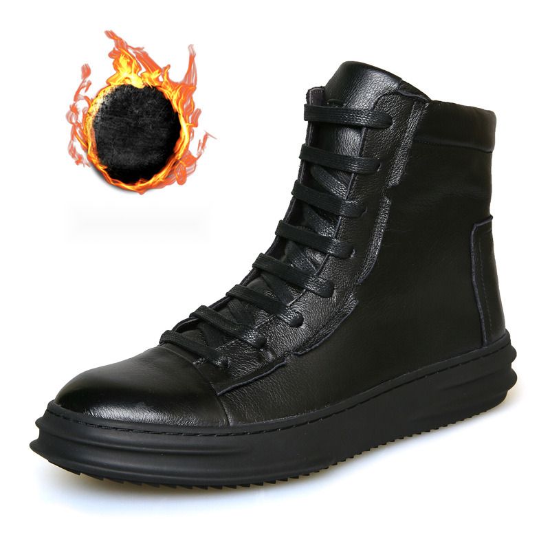 Winter Martin echtes Leder Schicht Rindsleder kurze Stiefel britischen Plüsch Workwear Trend mittelhohe Top Herrenschuhe_voghion.com