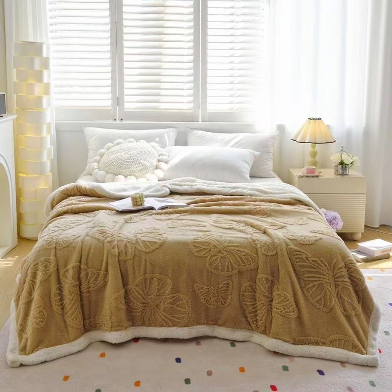 Beddengoed Vlinder Dubbellaags Taffeta Fluwelen Rand Herfst En Winter Slaapkamer Dikke Warme Deken_voghion.com