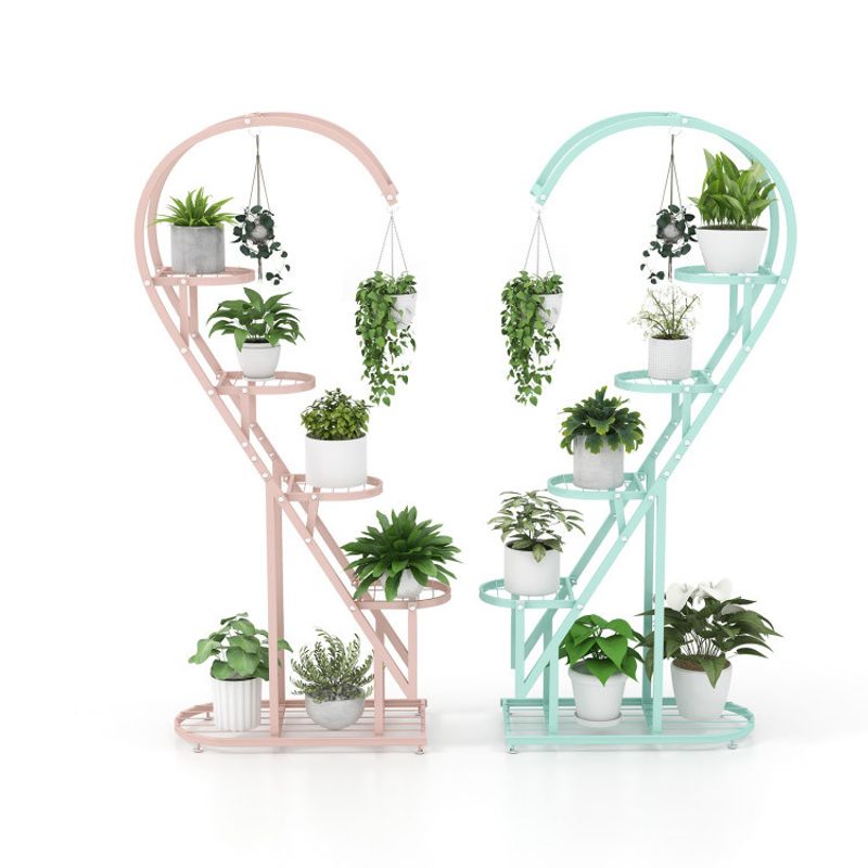 5 Tier Metal Plant Stand with Hanging Hook for Multiple Plants_voghion.com
