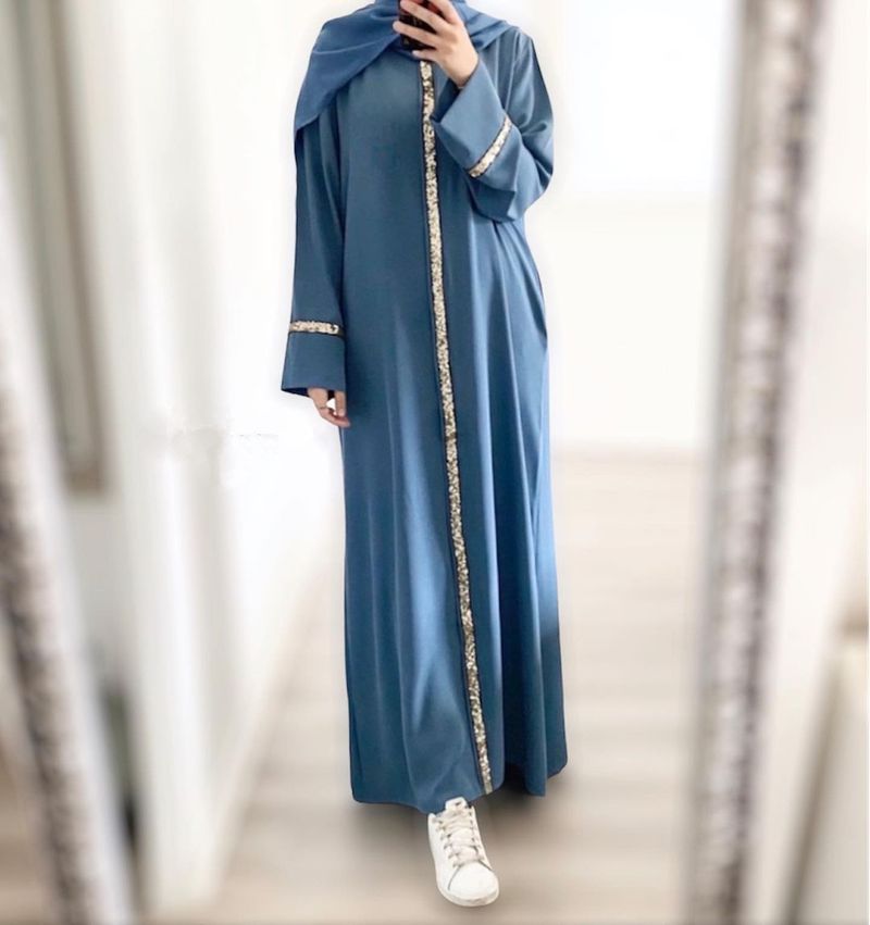 Robe de soirée à paillettes et coutures pour femme, couleur unie, style moyen-oriental_voghion.com