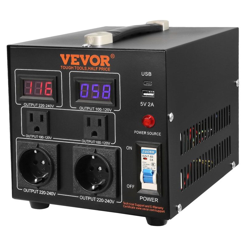 VEVOR Voltage Converter Transformer, 2000W, Heavy Duty Step Up/Down Transformer, Convert From 110 Volt To 220 Volt And From 220 Volt To 110 Volt, With US Outlet EU Outlet 5V USB Port, CE Certified_voghion.com