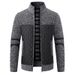 Men's Fleece-Lined Stand Collar Sweater – Winter Warm Zip-Up Knit Jacket With Color Blocking_voghion.com