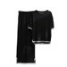 Damenbekleidung einfacher, lockerer, kurzärmliger Pullover mit Schlitz und Hose, gestrickter zweiteiliger Anzug_voghion.com