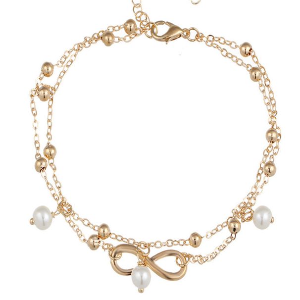 Cavigliera con perle a forma di 8, di gran moda, realizzata a mano, con bracciale a doppio strato di perline, gioiello unico_voghion.com