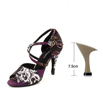 Ladingwu chaussures de danse de salon latine pour Halloween crâne Denim Doodle talons de danse sandales femmes_voghion.com