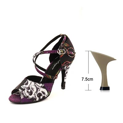 Ladingwu Latinskoamerické taneční boty pro Halloween Skull Denim Doodle Dance Podpatky Sandály pro ženy_voghion.com