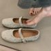 Version peau de mouton ~ Ballerines plates en cuir véritable clouté Mary Jane pour femmes, style français, peu profondes, soirée_voghion.com