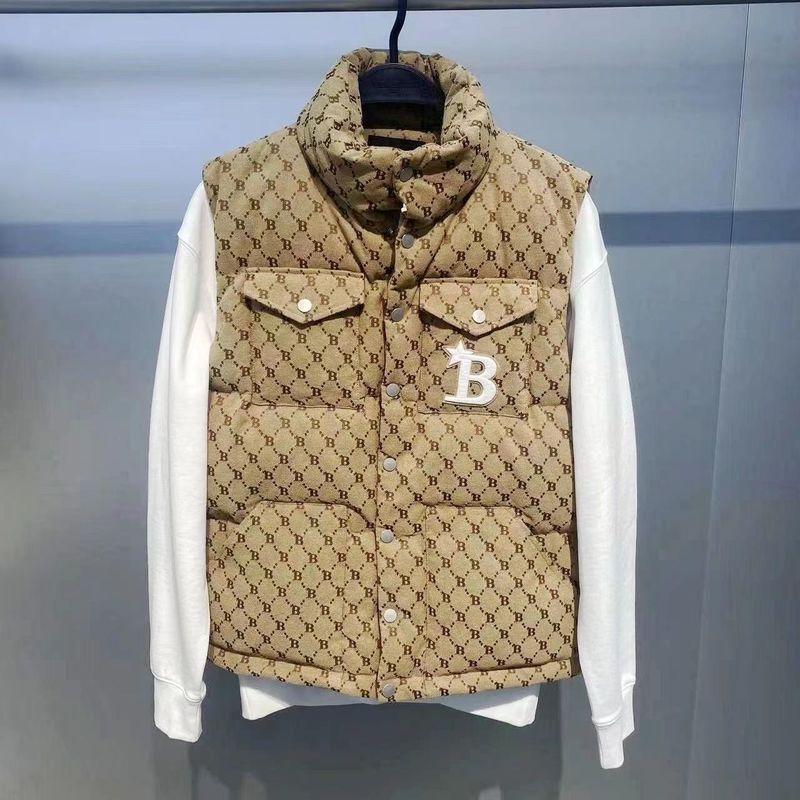 Winter New Men's Jacket Short Jacquard Workwear Stand Collar White Duck Down Coat Couple Vest_voghion.com