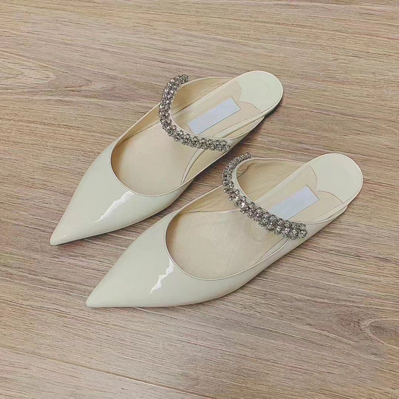 Sandales d'été à fond plat et strass, version haute, demi-pantoufles, prépuce en cuir verni, sangle à une ligne, dos_voghion.com