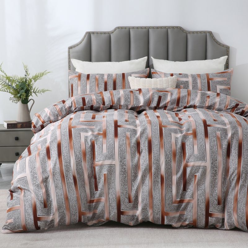 Rose Gold Geometric Duvet Cover Set - 3-Piece Luxury Metallic Bedding Collection (Includes Duvet Cover + 2 Pillowcases)​​_voghion.com